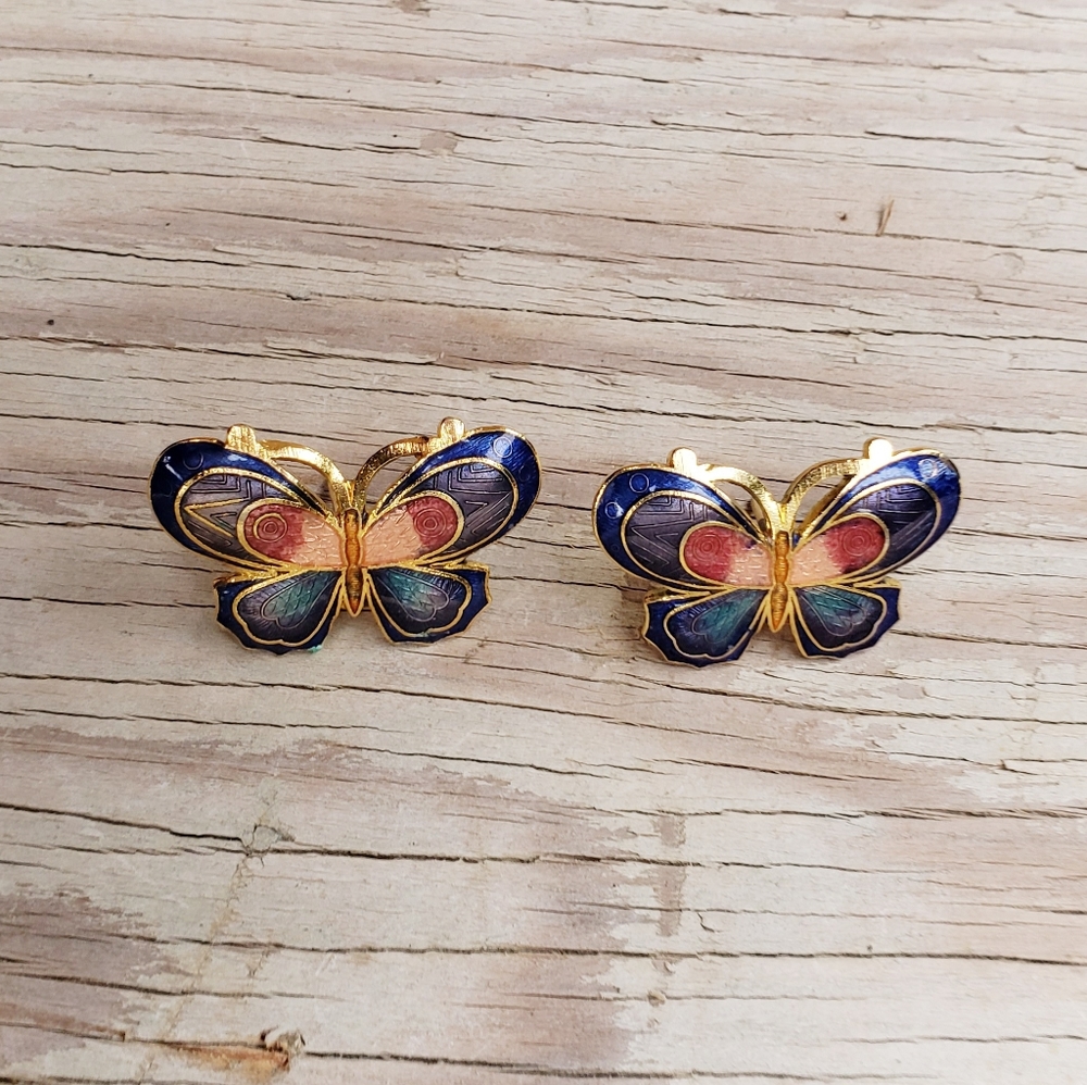 Gorgeous Retro Butterfly Cloisonne Earrings